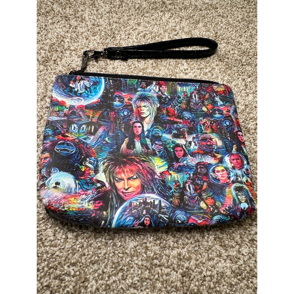 Labyrinth Movie Collage Wristlet Clutch David Bowie Jareth Black Faux Leather